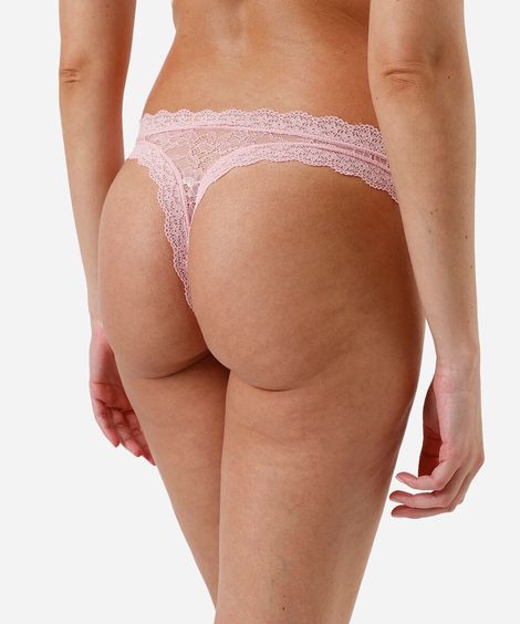 calcinha fio dental feminina de renda floral rosa