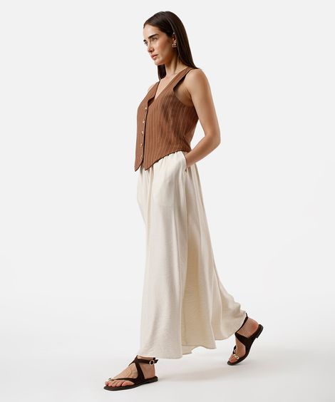 saia longa feminina de viscose texturizada bege