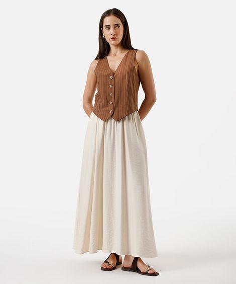 saia longa feminina de viscose texturizada bege