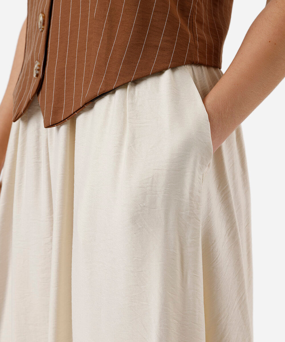 saia longa feminina de viscose texturizada bege