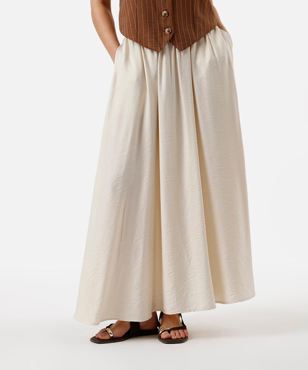 saia longa feminina de viscose texturizada bege