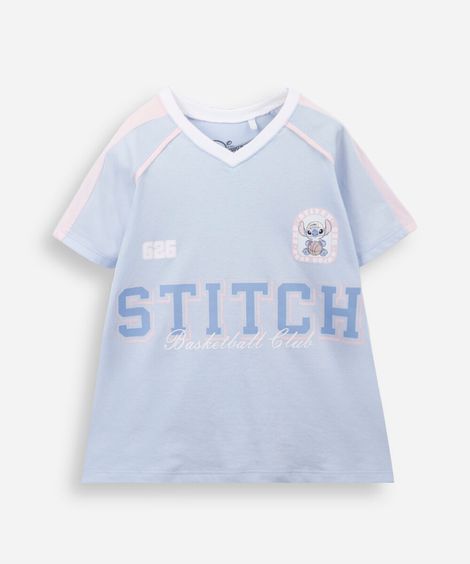 camiseta oversized infantil de algodão stitch azul