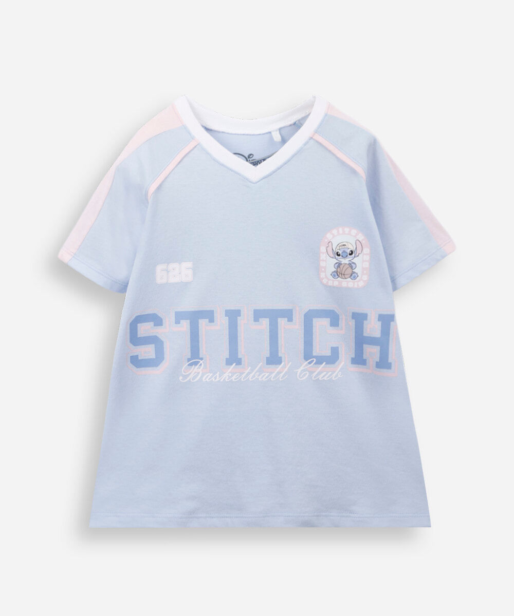 camiseta oversized infantil de algodão stitch azul
