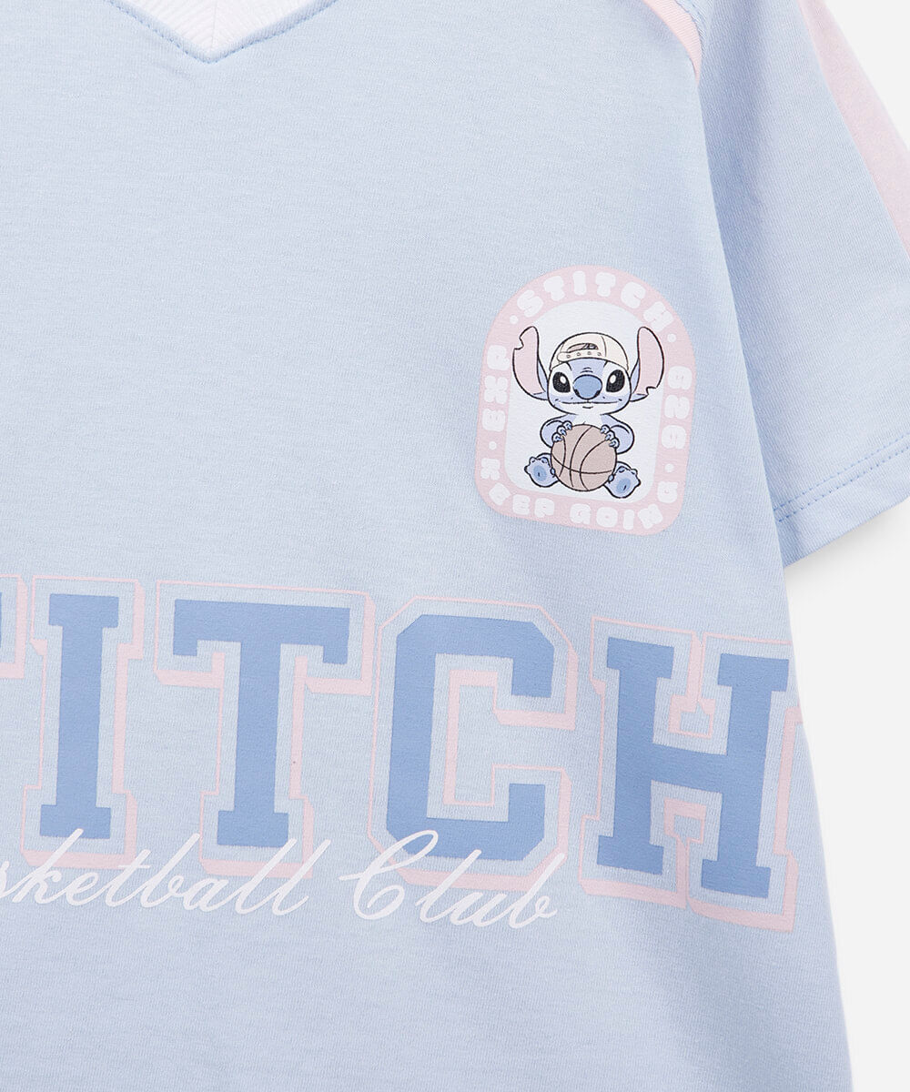 camiseta oversized infantil de algodão stitch azul