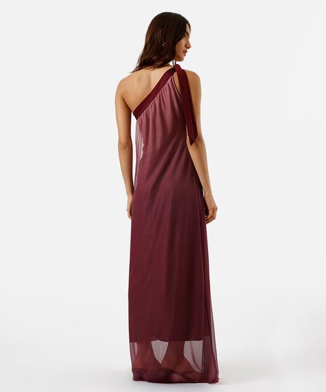 vestido feminino ombro único tule estampado
