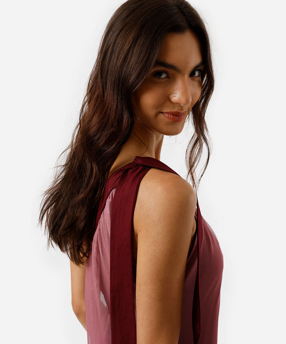 vestido feminino ombro único tule estampado