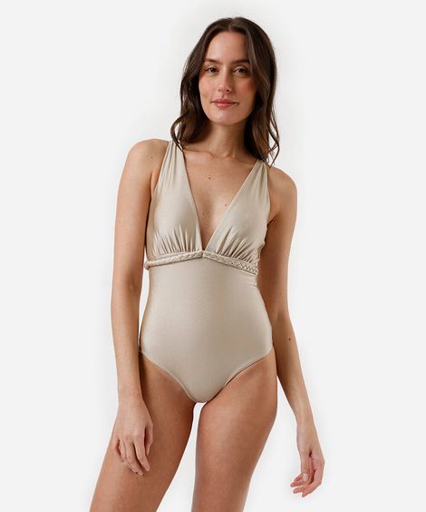 maiô feminino decote v trançado bege