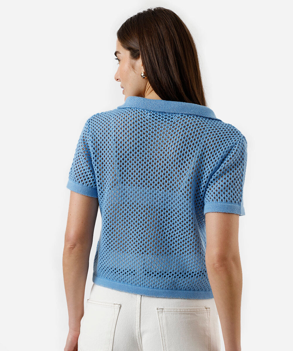 polo feminina de tricot azul