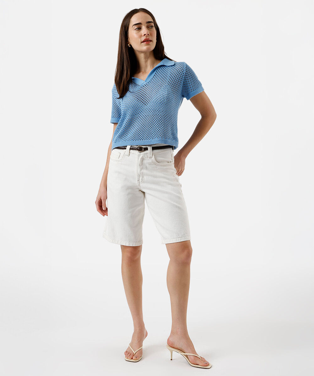 polo feminina de tricot azul