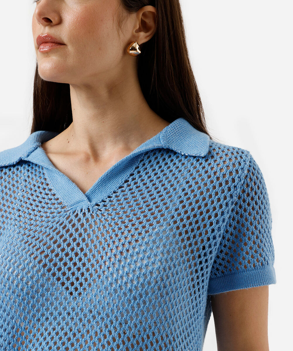 polo feminina de tricot azul