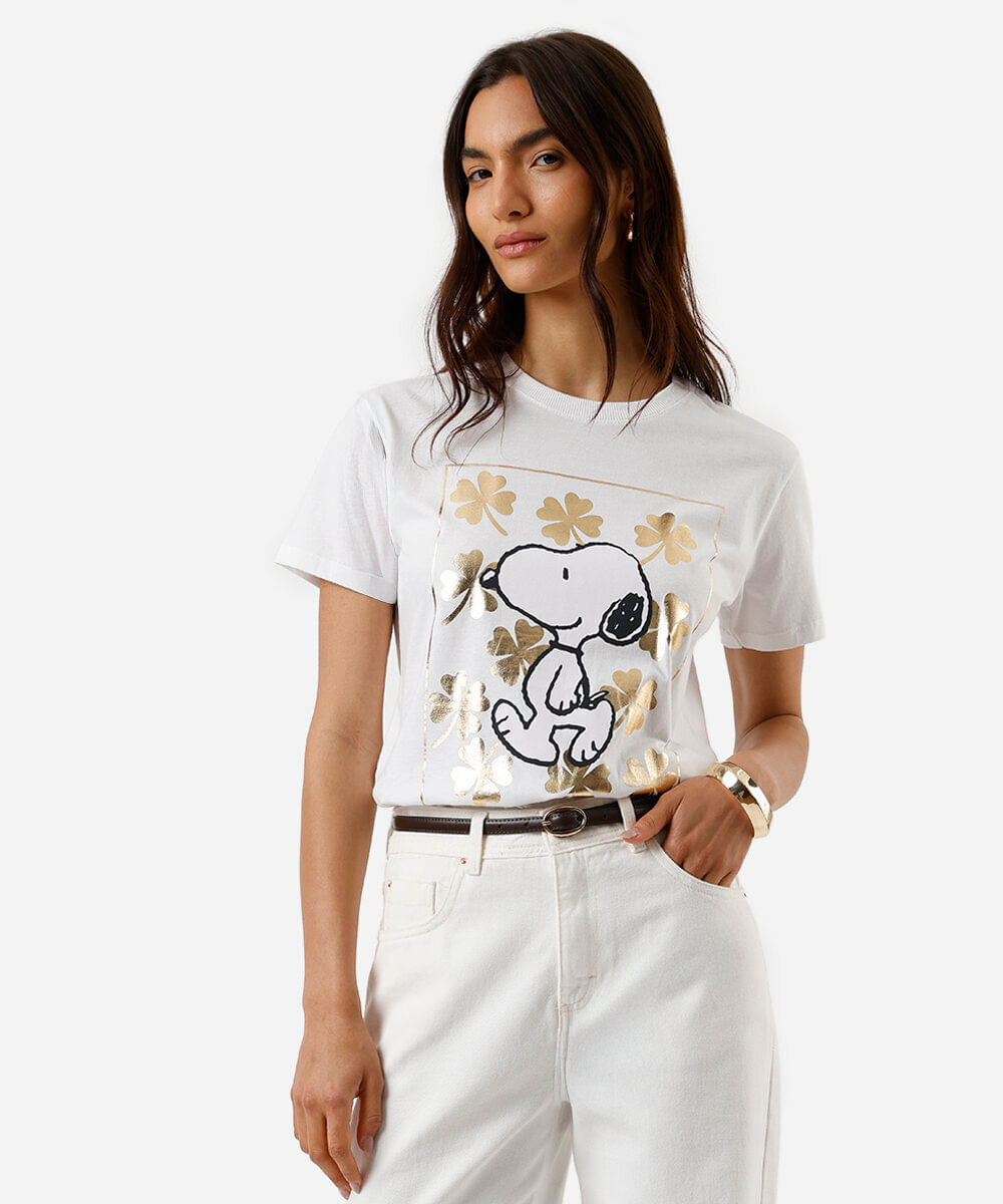 camiseta feminina snoopy off white
