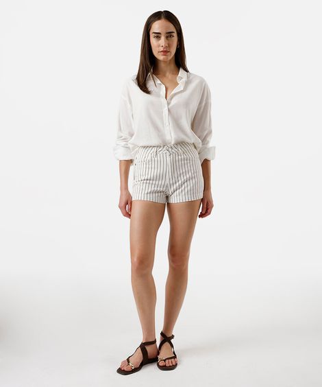 short mom feminino de sarja listrado marrom