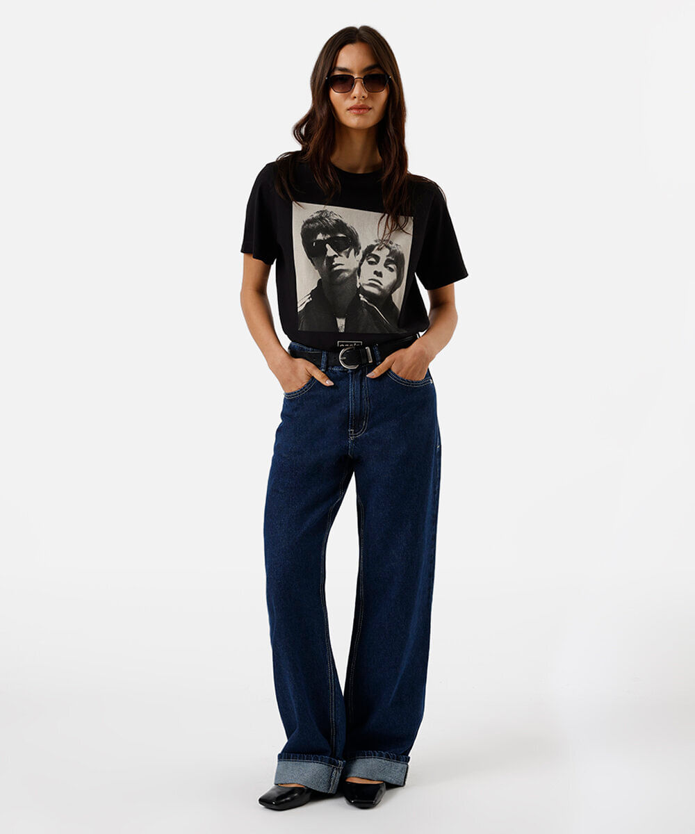 camiseta feminina de algodão oasis preta