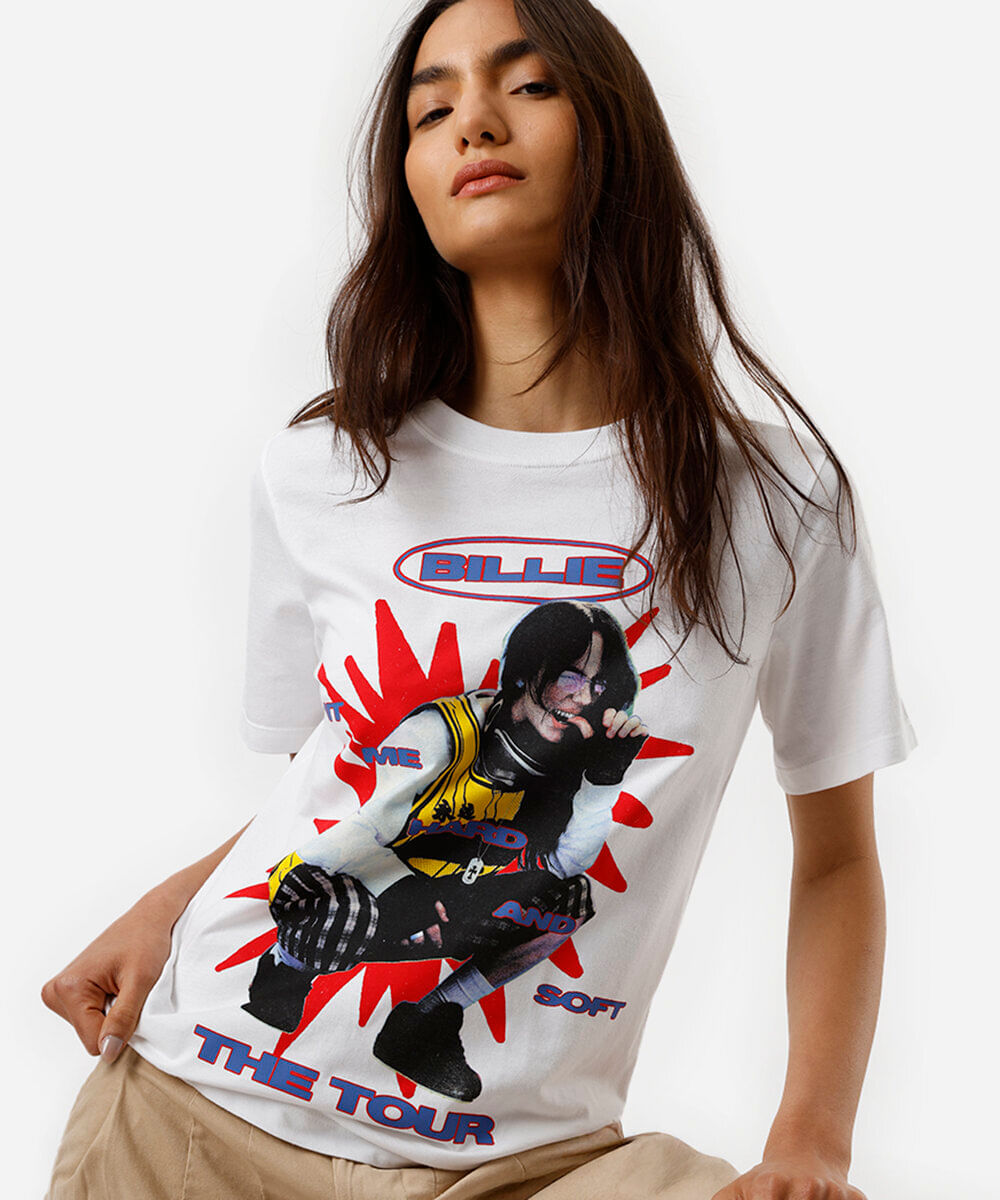 camiseta feminina de algodão billie eillish off white