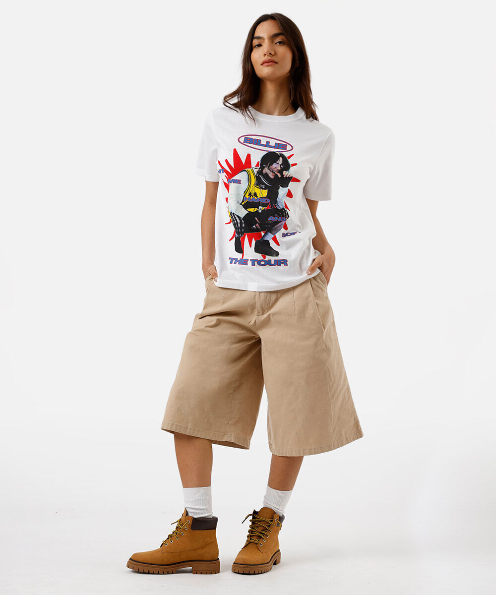 camiseta feminina de algodão billie eillish off white