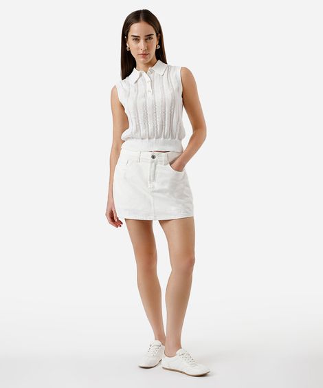 short saia feminino de sarja cintura alta off white