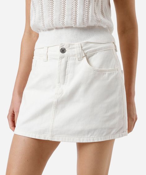 short saia feminino de sarja cintura alta off white
