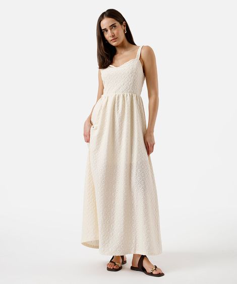vestido midi alça fina feminino de laise  off white