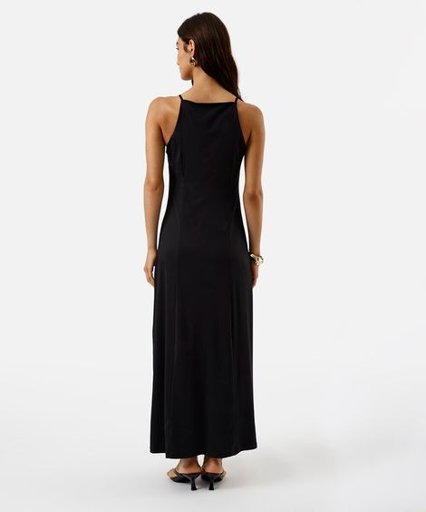 vestido midi alça fina feminino halterneck com recortes  preto