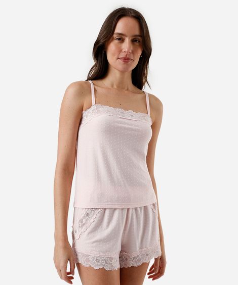 pijama short doll feminino com viscose texturizado rosa