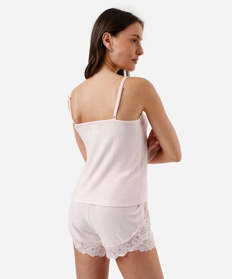 pijama short doll feminino com viscose texturizado rosa