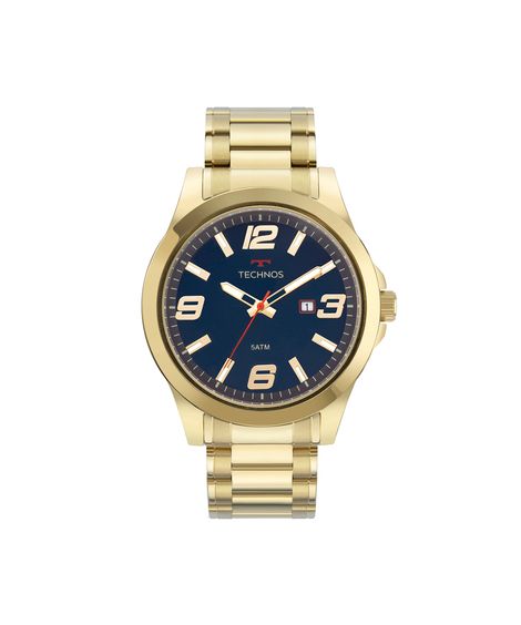 kit relógio masculino technos analógico calendário 2115mpisk4a dourado