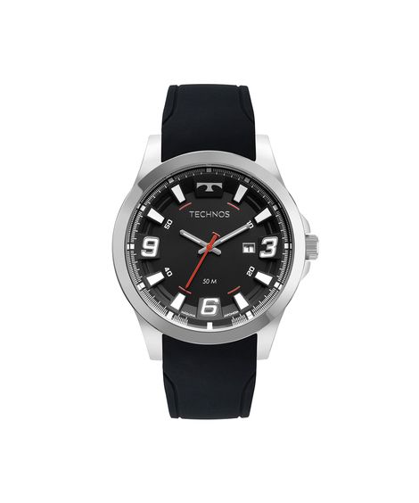 relógio masculino technos analógico calendário 2115mxss2p prateado
