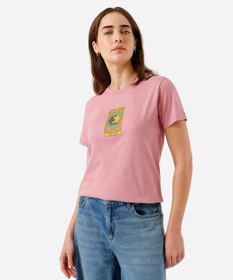 camiseta feminina de algodão gatinhos tarot rosa