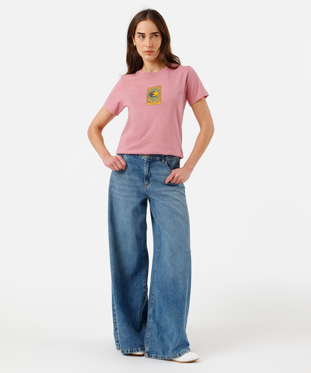 camiseta feminina de algodão gatinhos tarot rosa