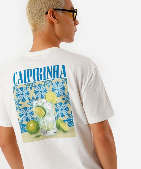 camiseta masculina de algodão caipirinha off white