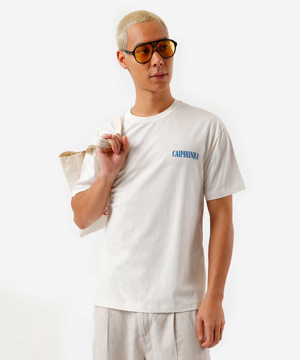 camiseta masculina de algodão caipirinha off white
