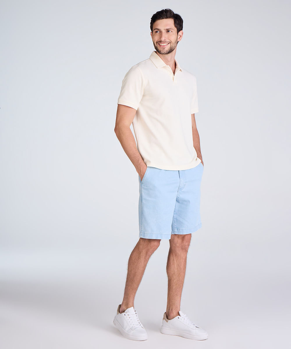 bermuda reta masculina jeans com bolso chino azul