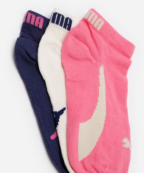 kit de 3 meias infantis cano curto puma colorido