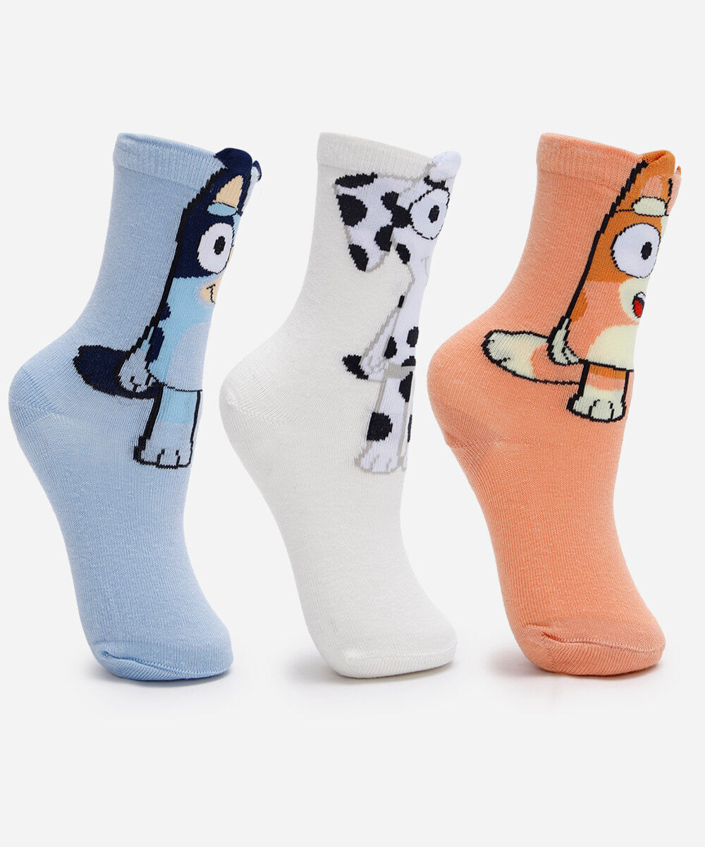 kit de 3 meias infantis cano curto bluey colorido