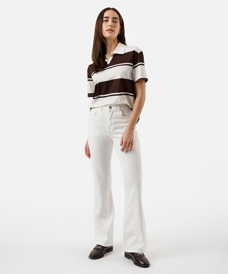 calça flare feminina de sarja cintura alta off white