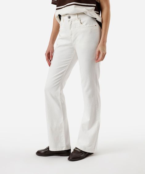 calça flare feminina de sarja cintura alta off white