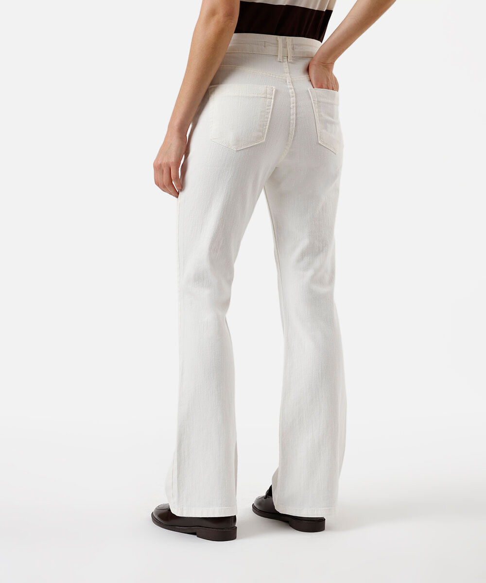 calça flare feminina de sarja cintura alta off white
