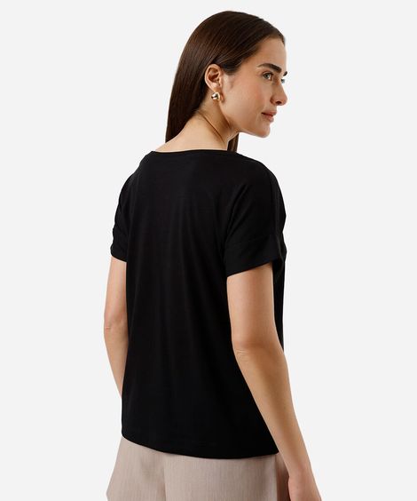 camiseta feminina de algodão peruano decote redondo preta