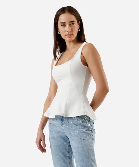 regata peplum feminina com recortes texturizada off white