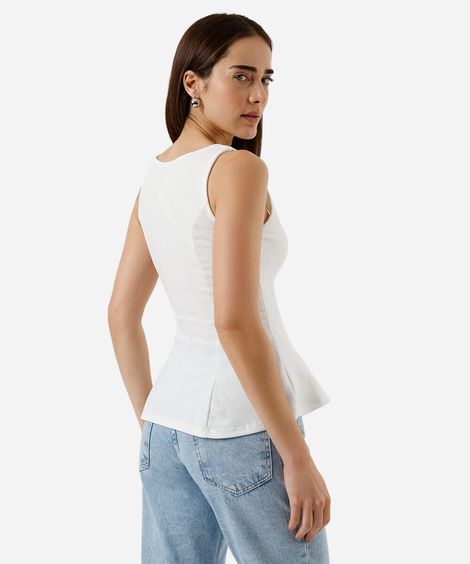 regata peplum feminina com recortes texturizada off white
