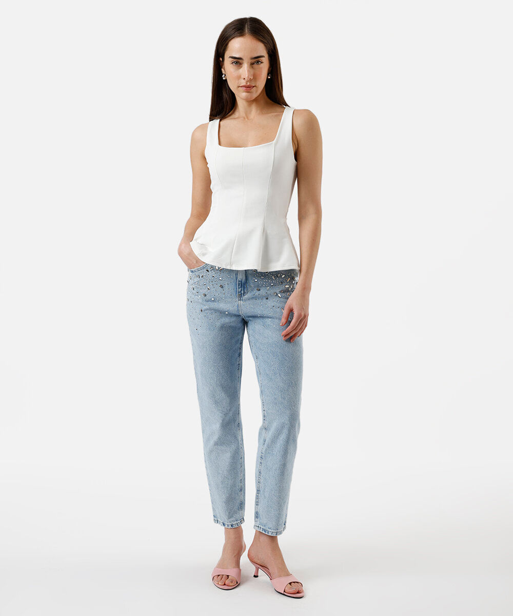 regata peplum feminina com recortes texturizada off white