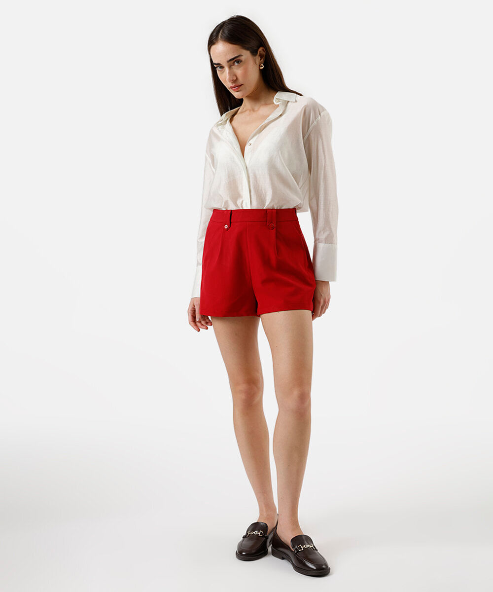 short feminino de alfaiataria com bolsos vermelho