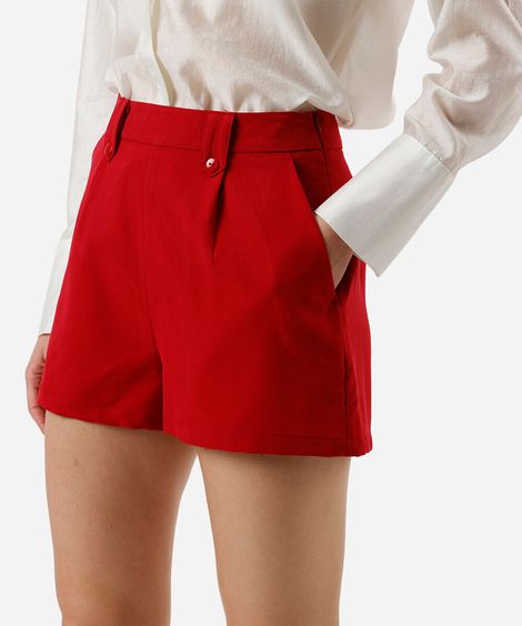 short feminino de alfaiataria com bolsos vermelho