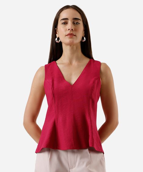 regata peplum feminina de viscose decote v rosa