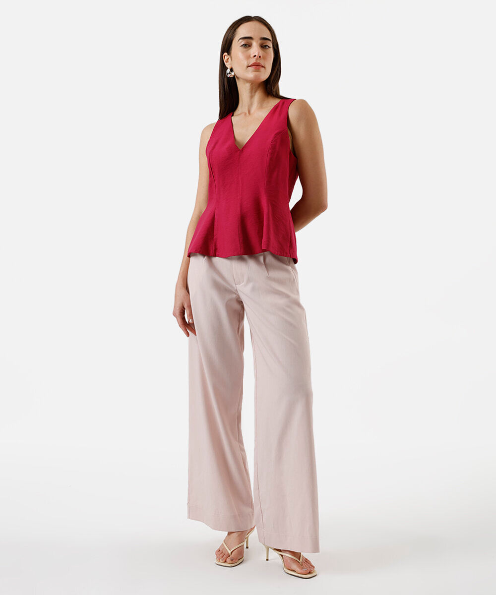 regata peplum feminina de viscose decote v rosa