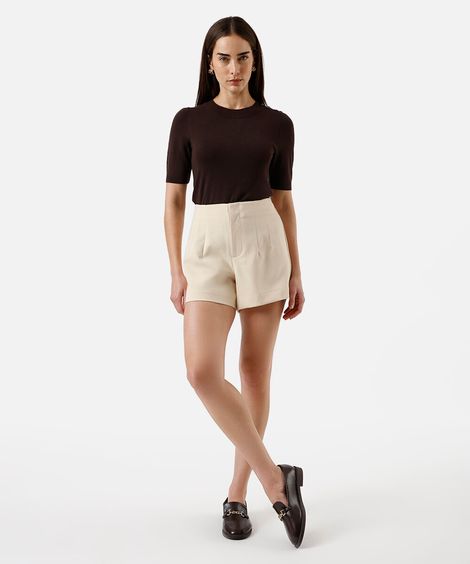 short de alfaiataria feminino com pences amarelo