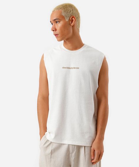 regata masculina machão estampada off white