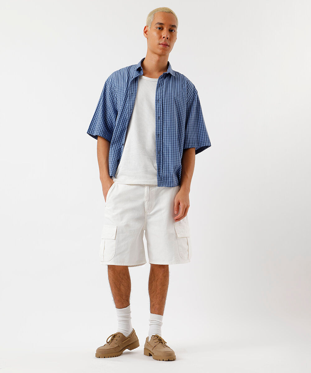 bermuda cargo masculina de sarja off white