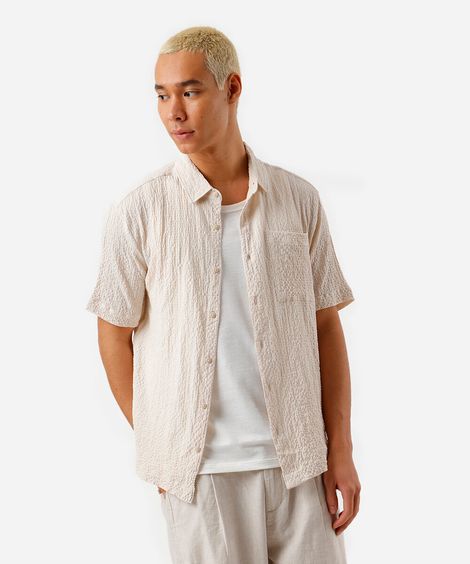 camisa masculina com bolso texturizada bege