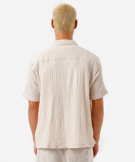 camisa masculina com bolso texturizada bege